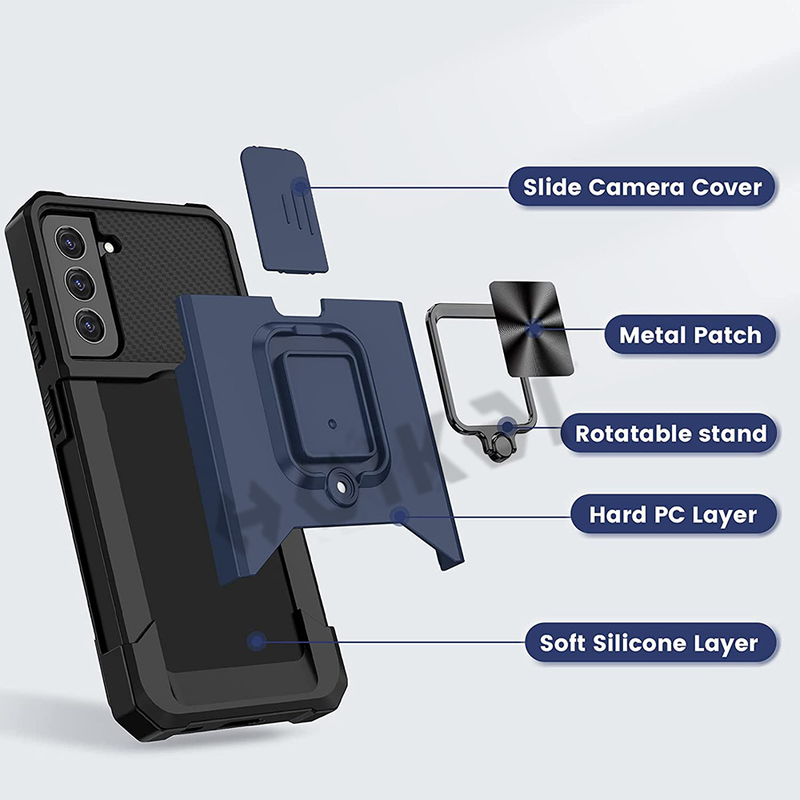 Card Holder Slot Military Wallet Case for Samsung Galaxy S21 FE S22 Note 20 Ultra A72 A52 A32 Slide Camera Grade Protect_voghion.com