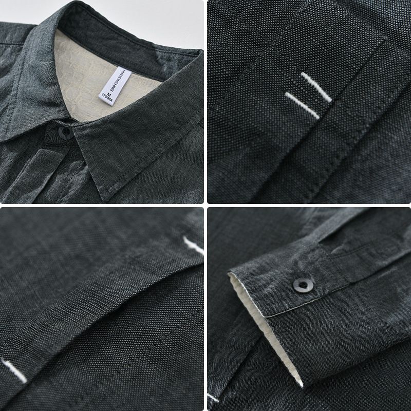 New Casual Solid Color Long Sleeved Shirt For Men, Simple And Artistic Loose Linen Shirt Jacket_voghion.com