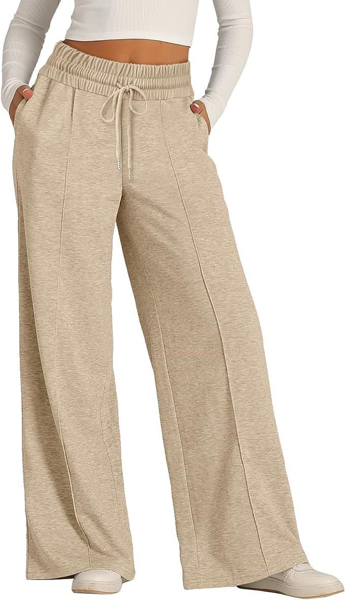 Pantaloni della tuta da donna, tinta unita, casual, con coulisse, vita elastica e gamba larga_voghion.com