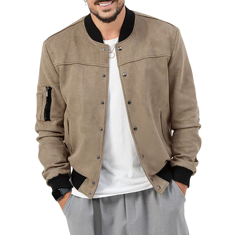 CT 24 Autumn Winter Suede Stand Collar Men's Button Cardigan Jacket Casual American Style Coat Men_voghion.com