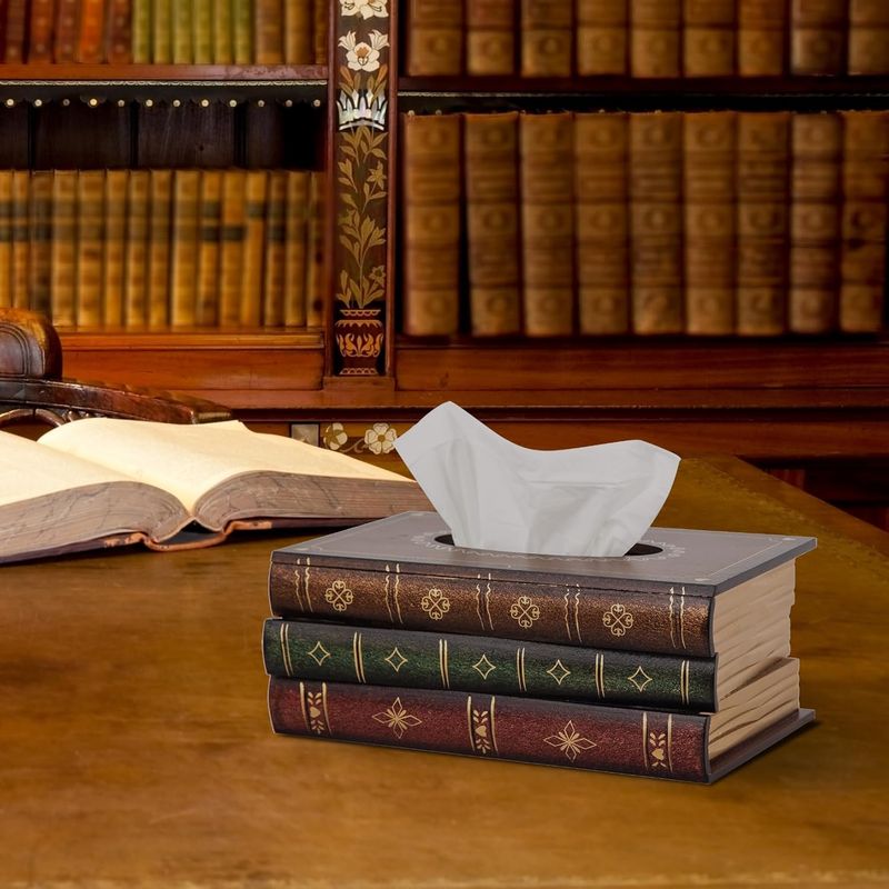 Refined Classic Wooden Antique Book Box Cover Rectangular Tissue Dispenser Paper Set Napkin Holder Home Decor Bathroom_voghion.com