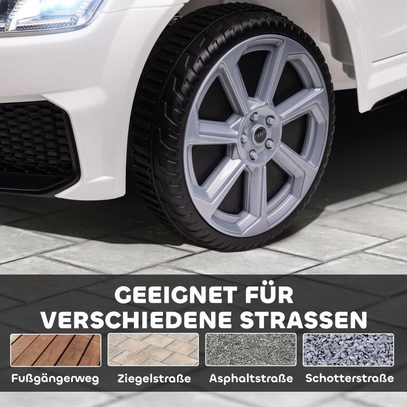 Kinder-Elektroauto, Audi TT RS Roadster, 3 Km/h, Fernbedienung, LED, USB, Bianco_voghion.com