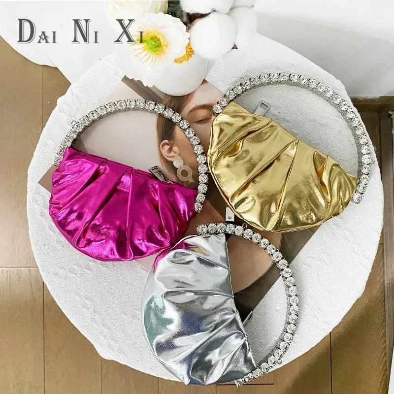 Dai Ni Xi Borsa a mano piccola in pelle da donna, mini borsa da sera con strass, pochette, borsa per soldi 250312_voghion.com