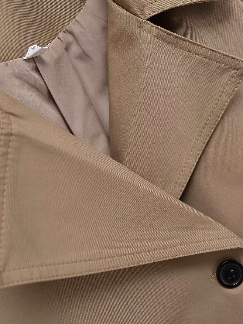 Cappotto trench corto da donna a maniche lunghe con colletto rovesciato, stile autunnale doppiopetto_voghion.com