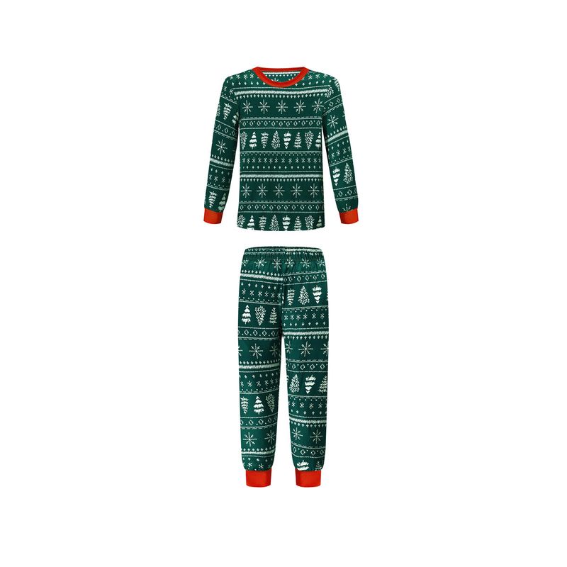 Çok Satan Noel Ebeveyn Çocuk Kıyafeti Noel Ağacı Baskılı Dikiş Kontrast Renk Ev Giyim Pijama Takımı_voghion.com