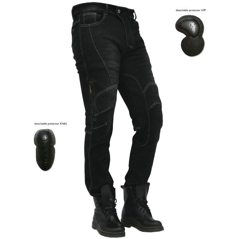 Jeans da motociclista: pantaloni in denim elasticizzato dal taglio dritto con protezione per le ginocchia, comfort di guida per tutte le stagioni, per uomo e donna_voghion.com
