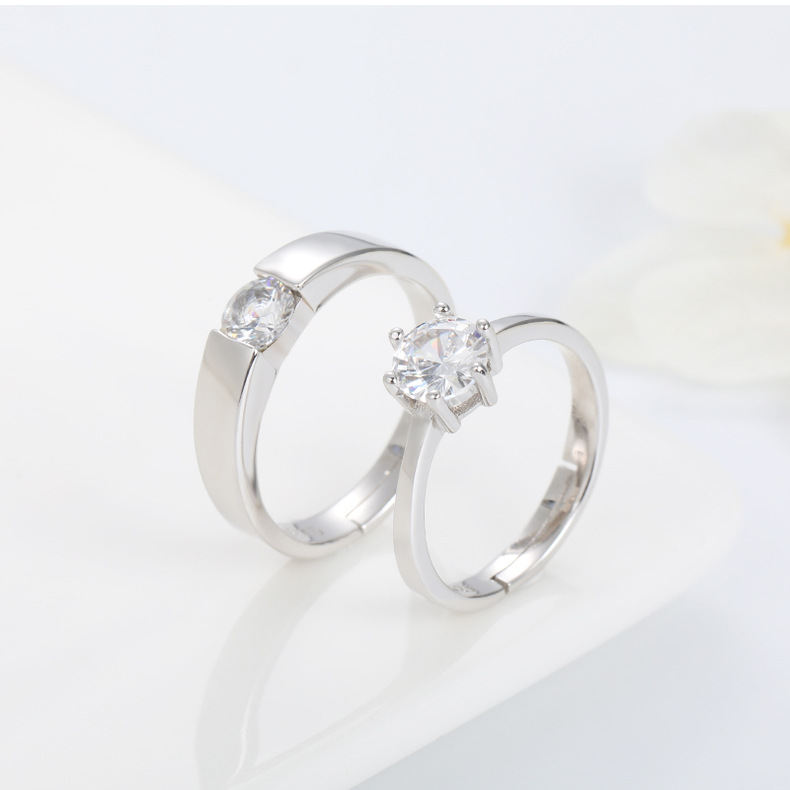Simulazione di nozze Diamond S Coppia in argento puro Anello di apertura per uomo e donna in edizione coreana Marea_voghion.com