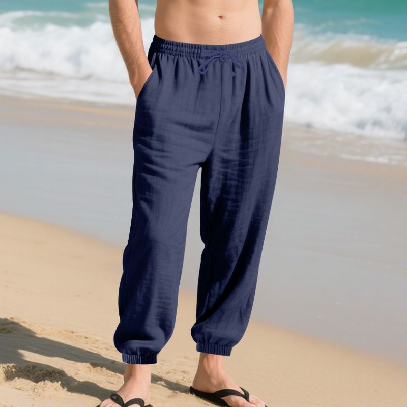 Four Seasons Beach Trend Men's Loose Linen Plus Size Casual Jogger Pants_voghion.com