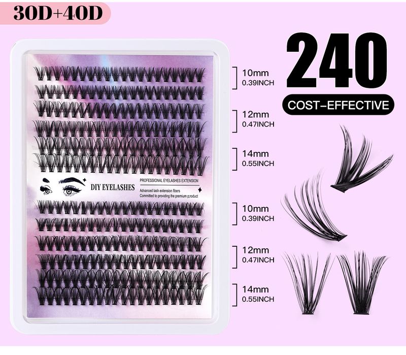 240 - Cluster Segmented False Eyelashes Kit 30D/40D Thickening Large Capacity, Single - Cluster Fluffy Lashes For Grafting_voghion.com