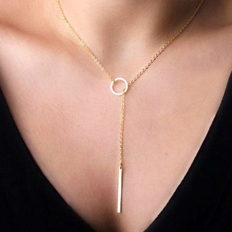 Fashion New Personalized Simple Circle Stick Necklace Cold Wind Long Fringed Collarbone Chain_voghion.com