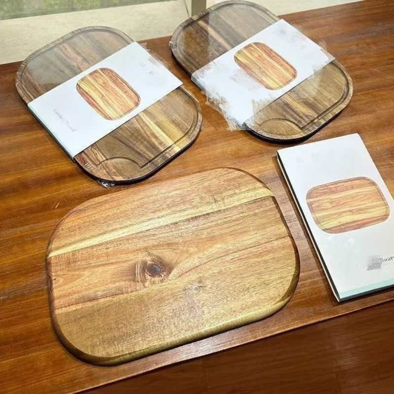 SME High Quality Acacia Wood Rubber Chessboard Round Rectangular Board Kitchen Vegetable Cutting Table_voghion.com