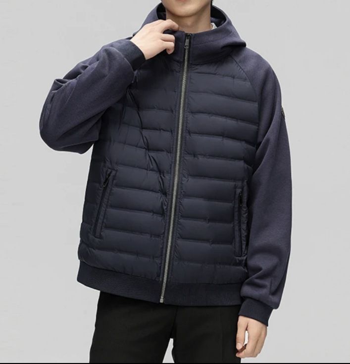 Stable goose down+warm men's hooded lightweight hoodie down jacket 2024 winter new item splicing_voghion.com