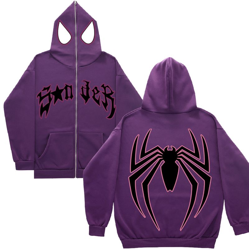 Y2K Zipper Hoodie Harajuku Gothic Kleidung Spinnennetz Herren Damen Streetwear Sweatshirt Mode_voghion.com