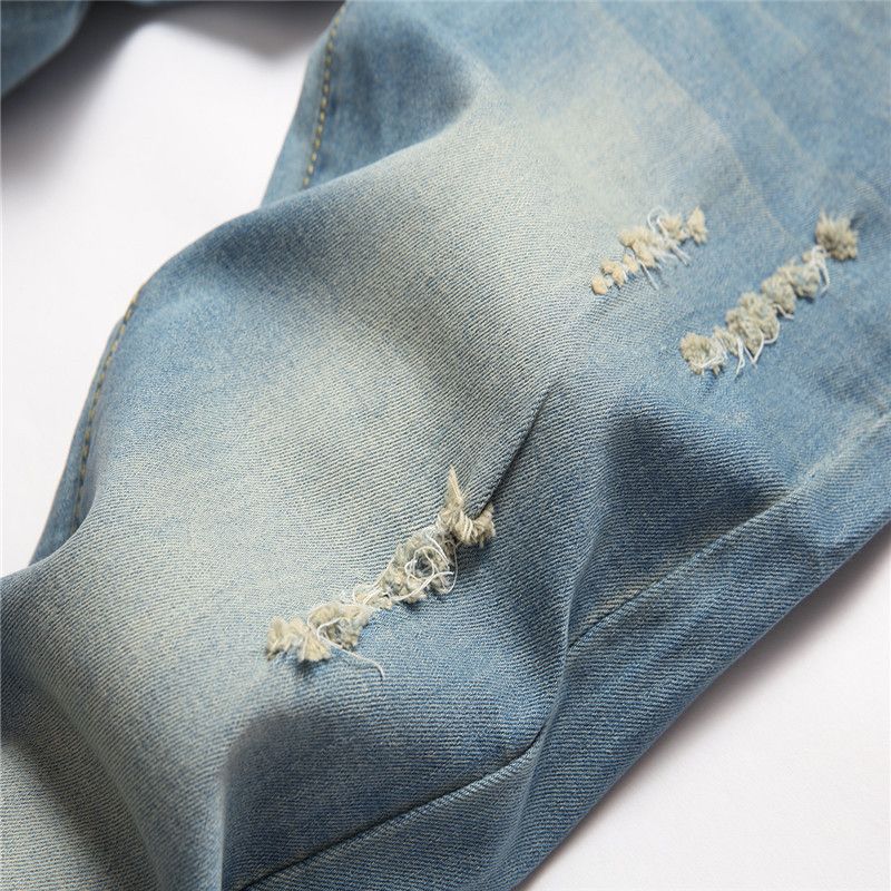 Kinderbekleidung Jungenjeans Gerade geschnittene zerrissene Hose Stretchjeans_voghion.com