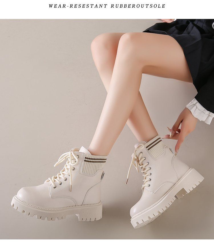 Female Students 2024 New Large Size with Velvet Thick Bottom Comfortable and Versatile Fashionable Strap up Martin Boots_voghion.com