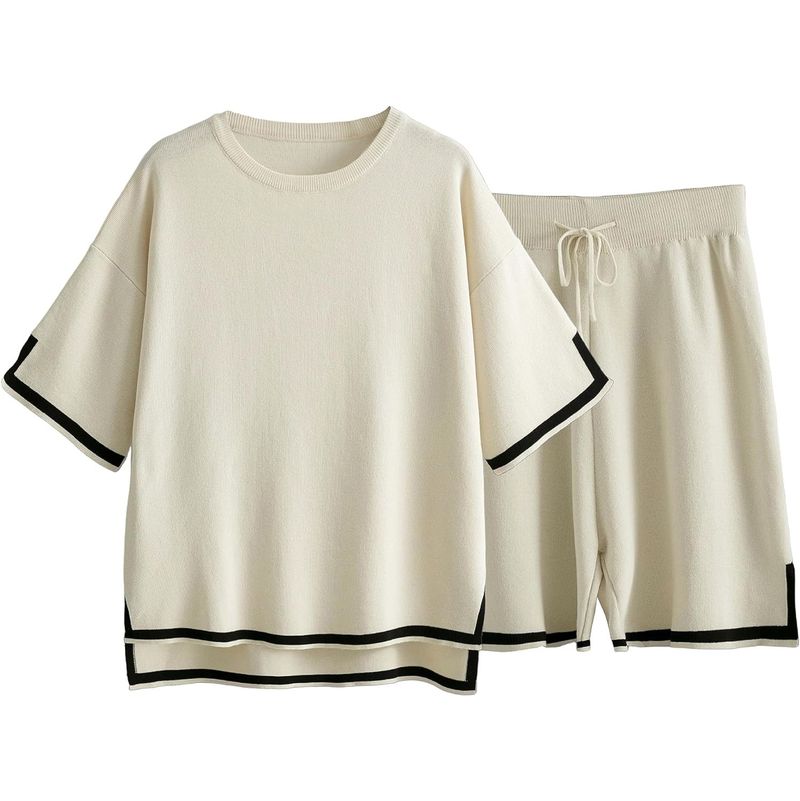 2024 nieuwe dames zomer tweedelige trui set, gebreide trui top, wijde pijp shorts, sportkleding set_voghion.com
