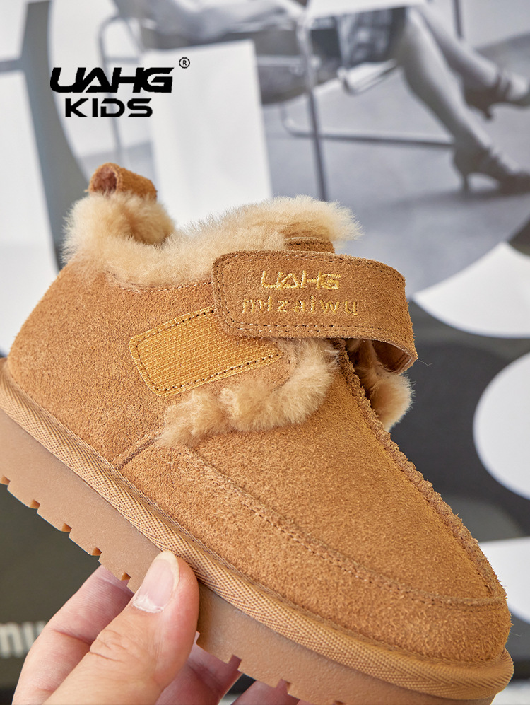 Scarpe per bambini stivali da neve bassi nuovi invernali in pelle scamosciata per ragazzi scarpe di cotone più velluto e ragazze ispessite lana di agnello neve cotone_voghion.com