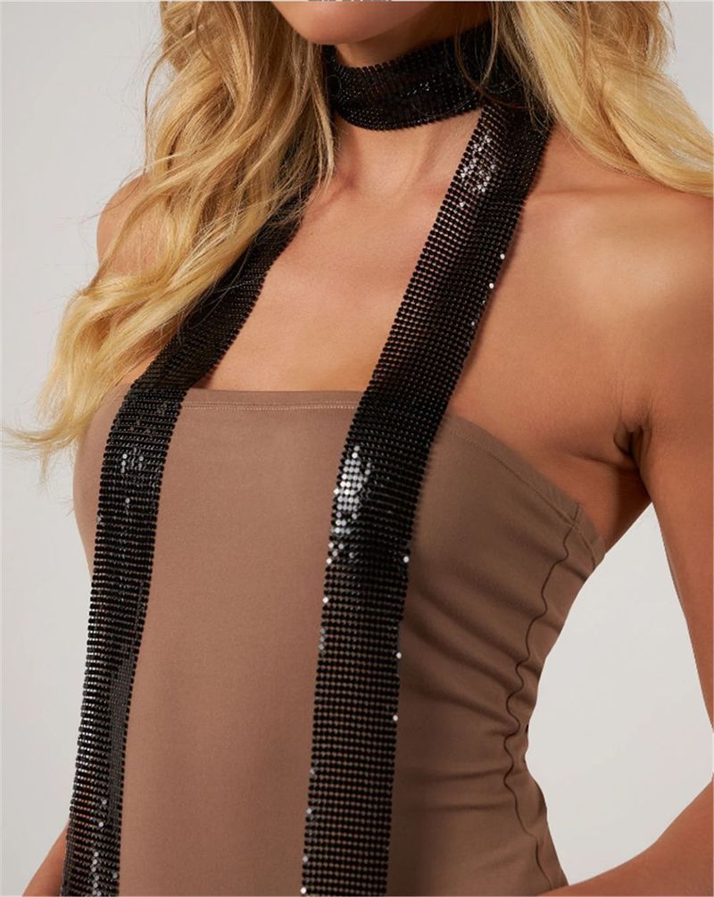 Accessori per abbigliamento, paillettes in metallo, sciarpa in rete di alluminio personalizzata fatta a mano, cravatta in stile Ins_voghion.com