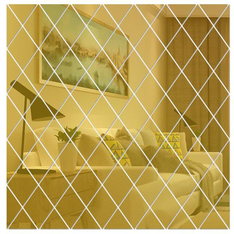 Adesivo de parede decorativo de espelho acrílico com emenda de diamante para hall de entrada TV sofá fundo de parede lente_voghion.com