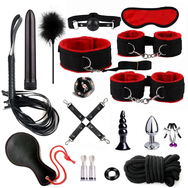 Kits de Bondage Bdsm pour adultes, jouets pour femmes et hommes, menottes, pinces à tétons, fouet, fessée, Plug Anal en métal, vibrateur de fesses_voghion.com