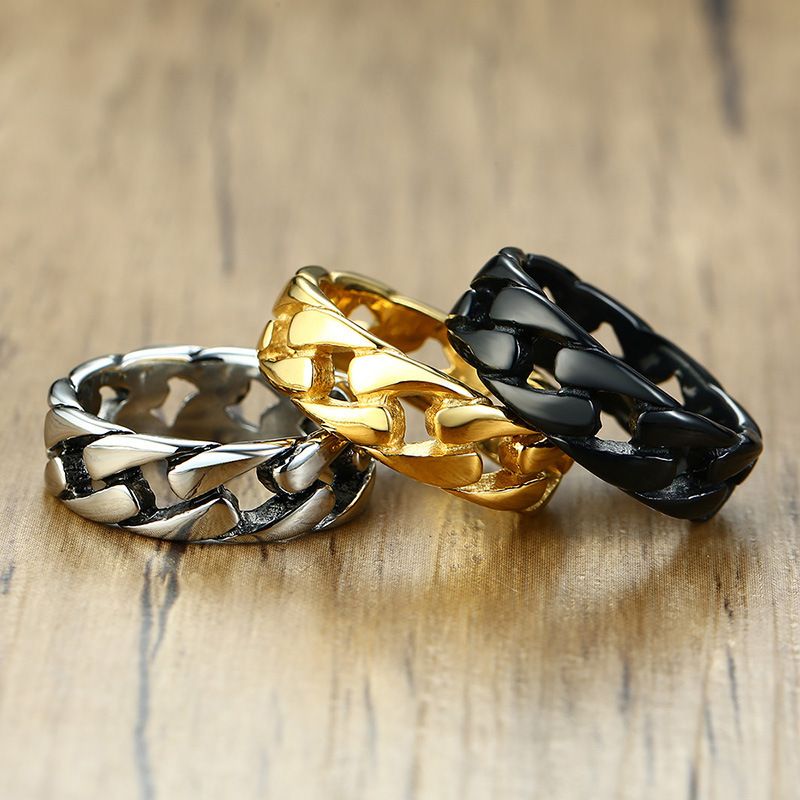 Anello cubano con catena in acciaio al titanio e motocicletta alla moda, da uomo, in oro, R495_voghion.com