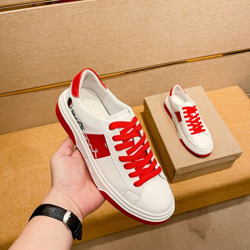 Red And Two-Tone Genuine Leather Sneakers For Men 2025 Summer New Trendy Fashion Versatile Korean Style White Shoes_voghion.com