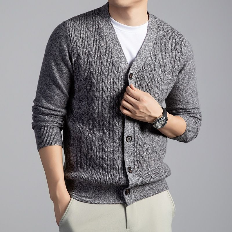 Autumn High-End Wool Cardigan 2025 New Style Middle-Aged Casual Solid Color Coat Sweater Men's Clothing_voghion.com