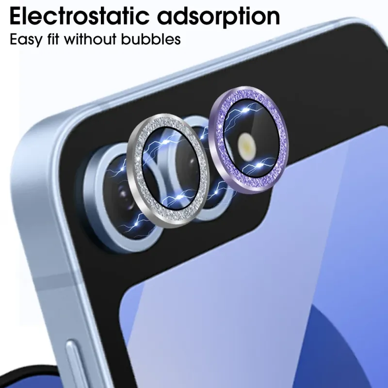 Glitzernder Bling Metallglas-Kameraobjektivschutz für Z Flip 6 Flip 5 Objektivabdeckung Objektivschutz Glasfolie für Galaxy Z Flip 5_voghion.com