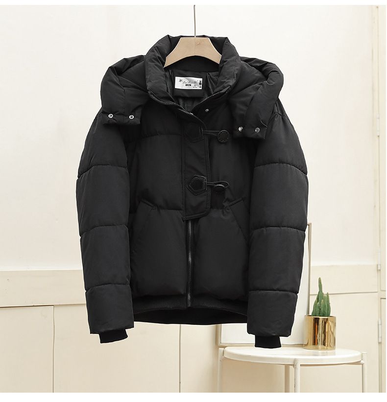 Internet celebrity live streaming European goods with down and short leather buckle hooded cotton jackets, small design_voghion.com