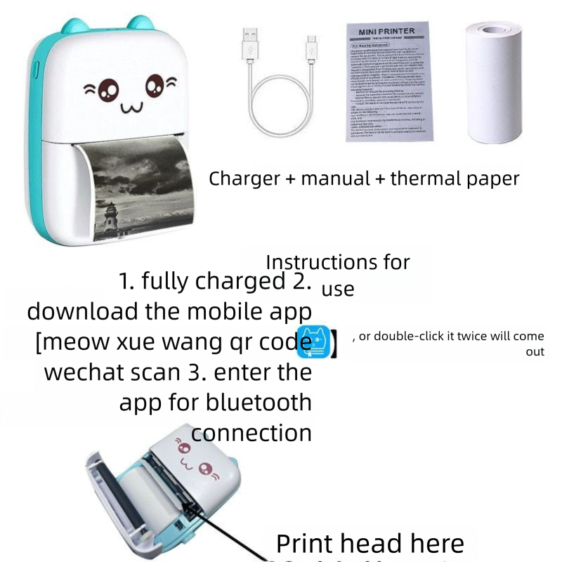 Mini impressora térmica C9 Bluetooth Mobile Photo Meow Pocket Student Máquina de correção de erros Etiqueta Material de estudo_voghion.com