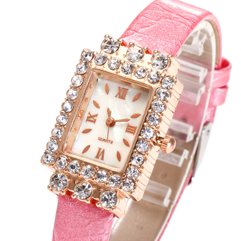 2024  Small delicate square diamond studded women's belt watch, fashionable and casual student quartz watch_voghion.com