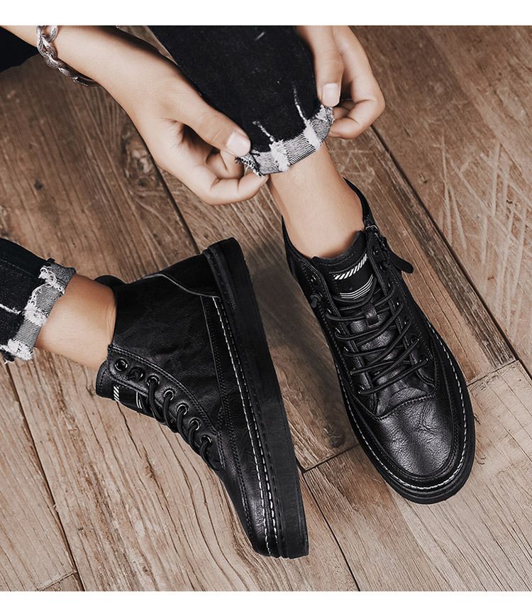 Men's Casual Leather Shoes For Business & Daily Wear - Round Toe, Low Heel, Breathable Mesh Lining, Durable Rubber Sole, Stylish And Comfortable_voghion.com