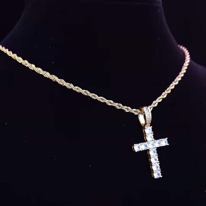 Colier cu pandantiv în cruce Hip Hop pentru bărbați, femei, cu lanț de tenis din zircon de 4 mm, coliere cu gheață, bijuterii hiphop la modă_voghion.com