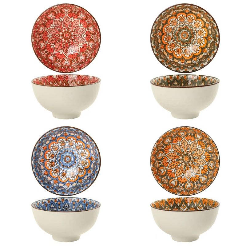 Bohemian Floral Ceramic Rice Bowls – Hand-Painted Underglaze Tableware Set (Microwave Safe, Gift-Ready For Holidays & Corporate Events)_voghion.com