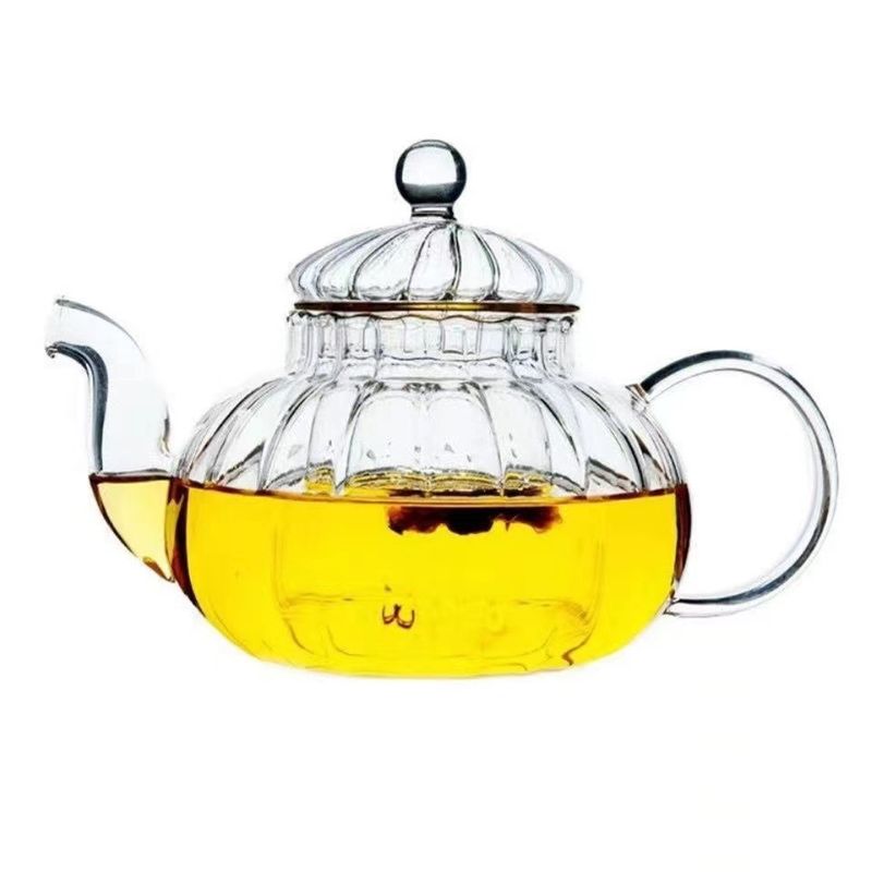Striped Flower Teapot Thickened Glass Heat Resistant Explosion Proof Teapot Pumpkin Pot High Borosilicate High Temperature Resistant Flower Teapot_voghion.com