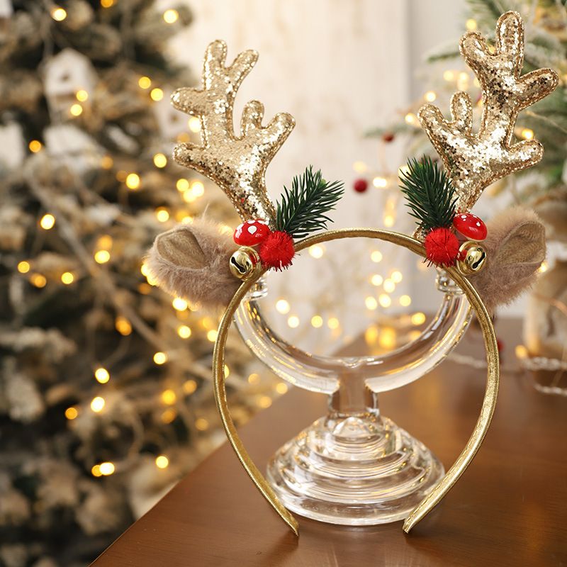 Christmas gift Christmas headband, new high end large elk antler bells, sequins, Christmas headband decoration, forest hair accessories for women_voghion.com