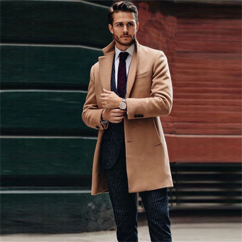 Cappotto classico con patta alla moda, cappotto di lana a maniche lunghe e medie da uomo britannico, tendenza cappotto di lana autunnale e invernale_voghion.com