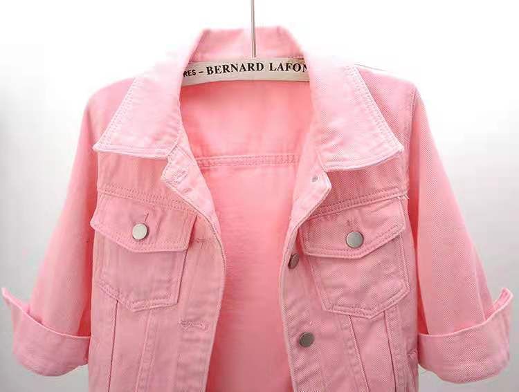 Spring and summer Korean style slim color mid-sleeve denim jacket women's short three-quarter sleeve jacket waistcoat small shawl top_voghion.com