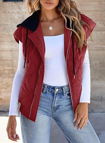 Nouvelle veste sans manches assortie pour femme, style européen et américain, simple et polyvalente, à capuche et cordon de serrage._voghion.com