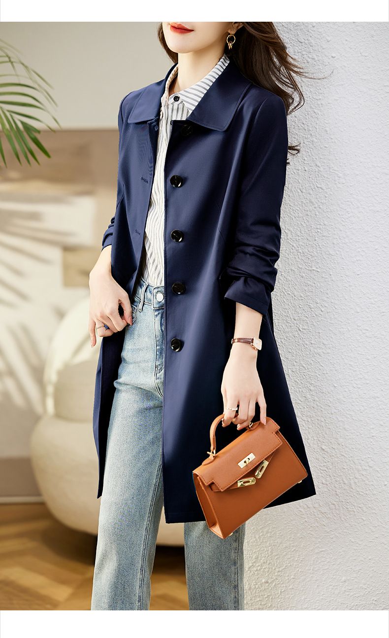 Elegante trench lungo da donna: vestibilità slim, stile ampio, capospalla versatile (M/L/XL/2XL/3XL, verde chiaro/kaki/rosso/blu navy/verde scuro)_voghion.com
