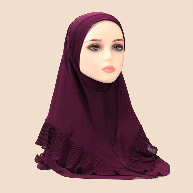 Women's Hijab solid color women's pullover headscarf crystal linen chiffon double layer ruffled scarf comfortable and breathable_voghion.com