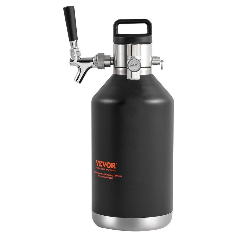 Display Growler R Growler a fusto pressurizzato con mini growler per birra, sistema in acciaio inox a pressione CO2 da 4 litri, fusto da 128 once, spina per birra in acciaio 304_voghion.com