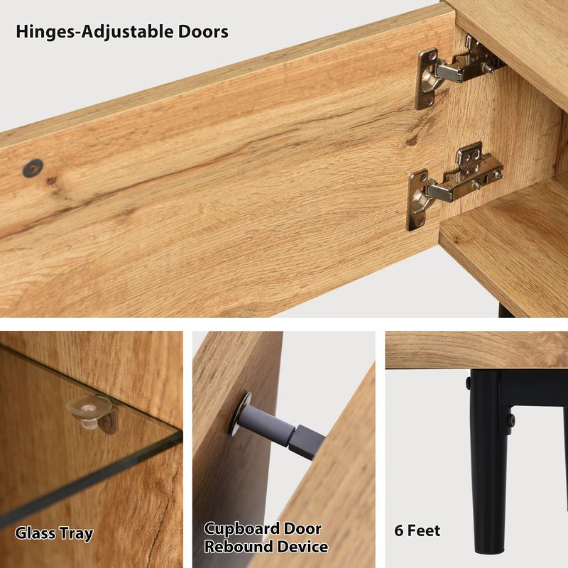 Meuble TV moderne avec finition grain de bois, éclairage LED réglable, 175 L x 31 l x 41 H cm_voghion.com