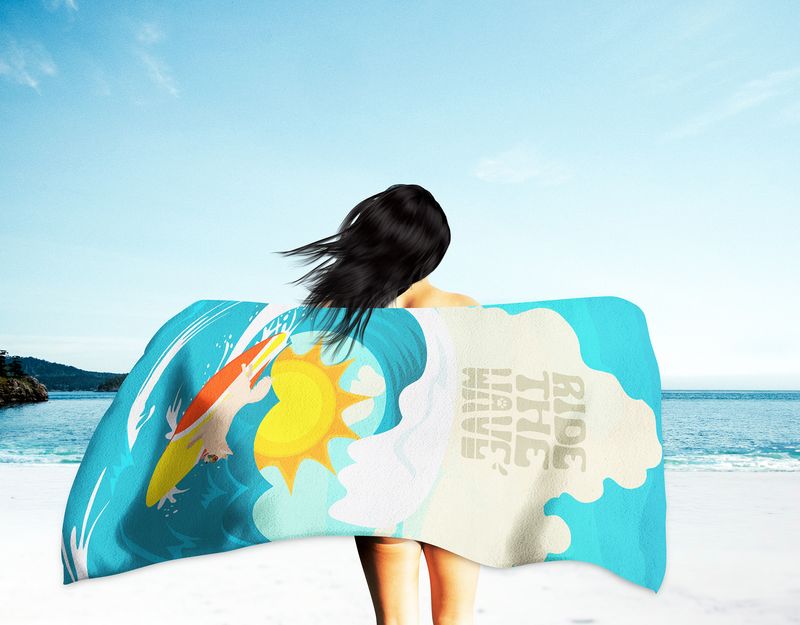 Surfer Dog Longhair White Chihuahua Premium Beach Towel Oversized Towel Beach Blanket, Pool, Beach Essentials, Yoga, Premium Bath Towel, Quick Dry Plu_voghion.com