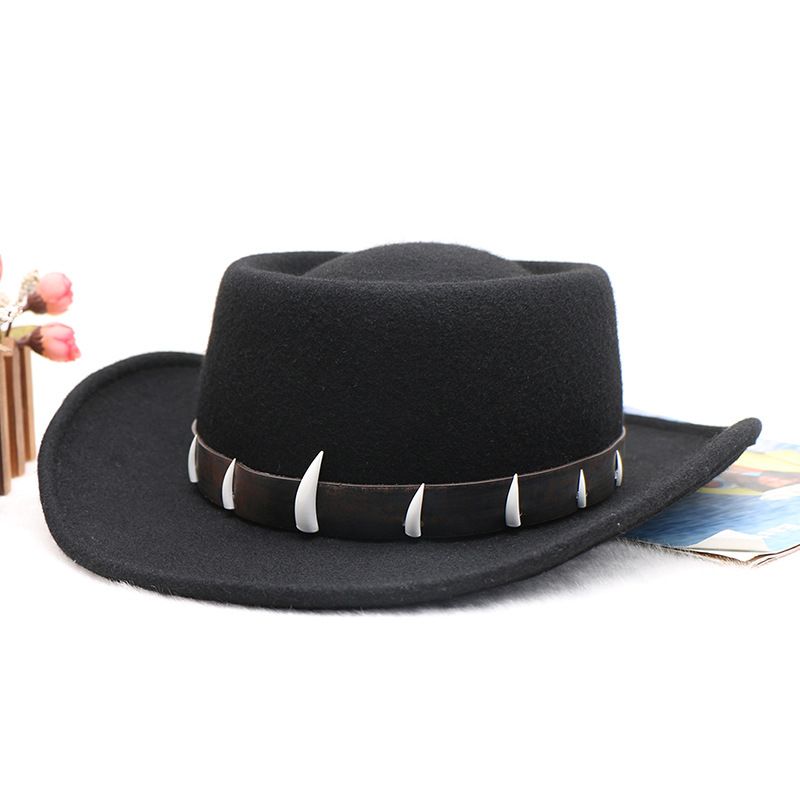 imitation ivory decorated wool felt autumn and winter new cowboy hat for men and women_voghion.com