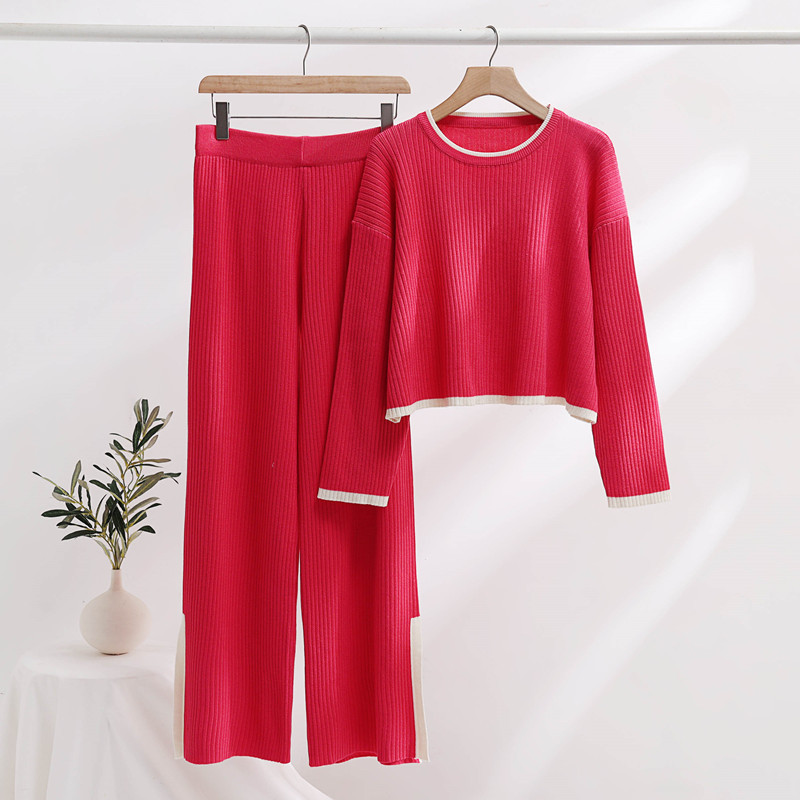 Abbigliamento da donna caldo maglione russo transfrontaliero a maniche lunghe completo di pantaloni lavorati a maglia per donna_voghion.com