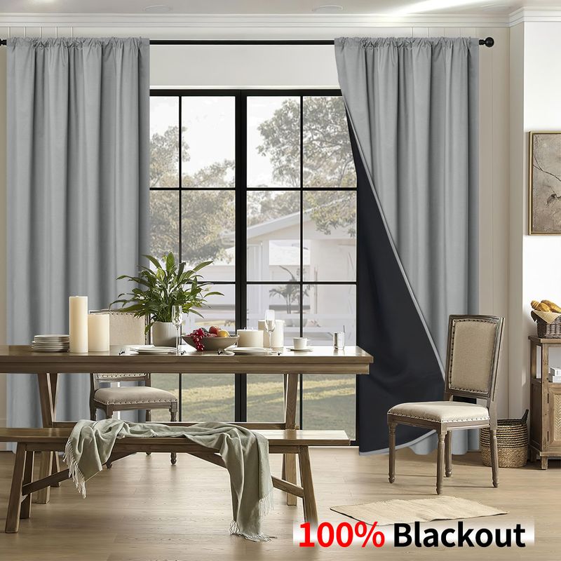100% Blackout Curtains For Living Room - Rod Pocket Sun Blocking Thermal Insulated Drapes - Modern Style (Multiple Sizes & Colors)_voghion.com