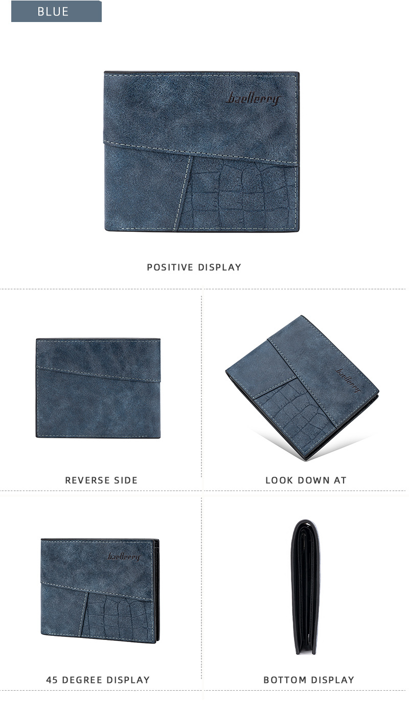 Baellerry neue kurze Brieftasche für Herren im Retro-Stil, offene Brieftasche mit mehreren Kartenfächern, dünner Tickethalter in Kontrastfarbe_voghion.com