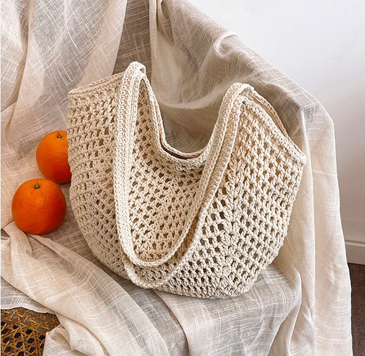 Borsa a tracolla grande e capiente, nuova moda estiva da donna, in corda di cotone intrecciata_voghion.com