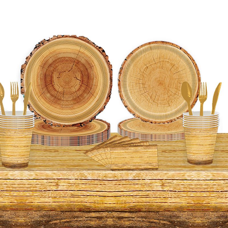 Easter Day Original Wood Grain Party Tableware Lumberjack Camping Hunting Theme Decoration Disposable Paper Plate Towel Tablecloth Set_voghion.com